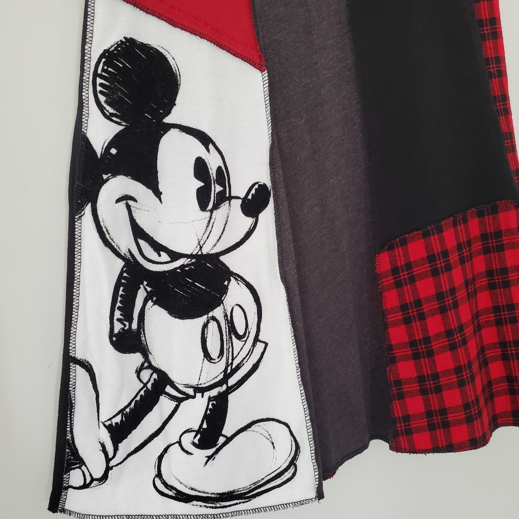 Zorrel Sz S Mickey Mouse Patchwork 23" Full Skirt Exposed Seams Cotton Plaid Euc — image 8 of 8
